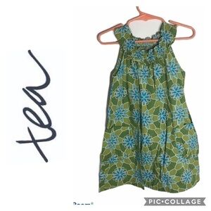 Tea Collection Blue Green Floral Dress Sz 4